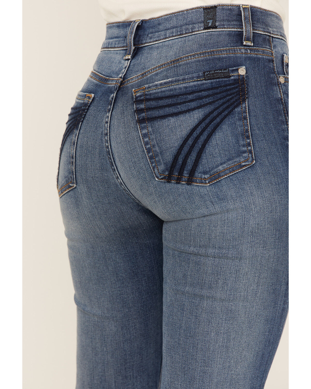 7 For all Mankind Women's Medium Wash Mid Rise Tailorless Dojo Trouser Stretch Denim Jeans