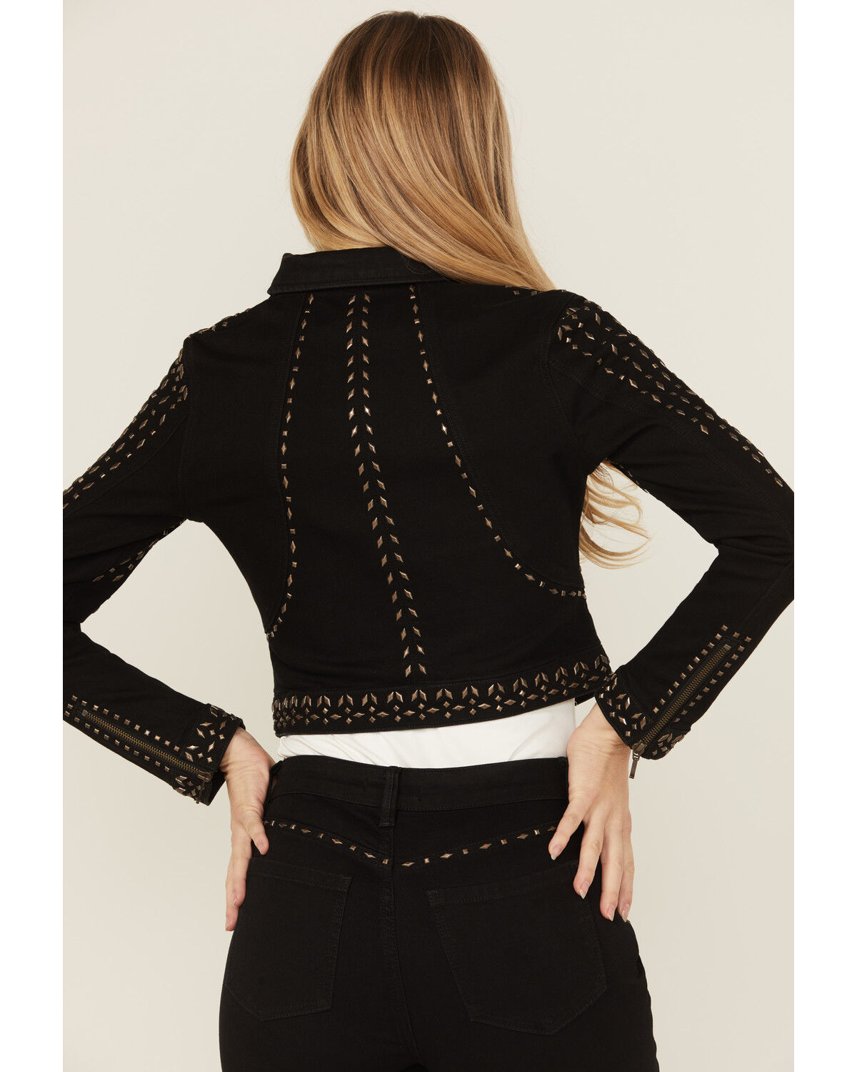 Wonderwest Women's Rigid Like Black Studded Jacket