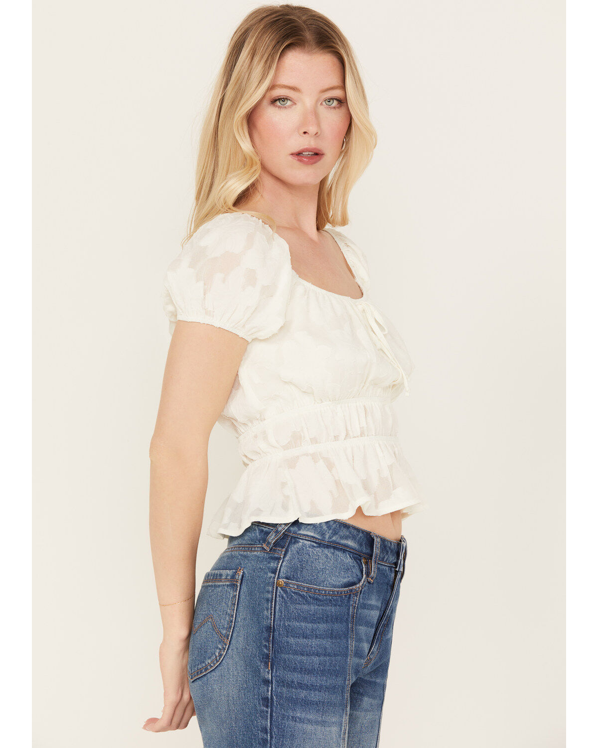 Trixxi Women's Cropped Jaquard Top