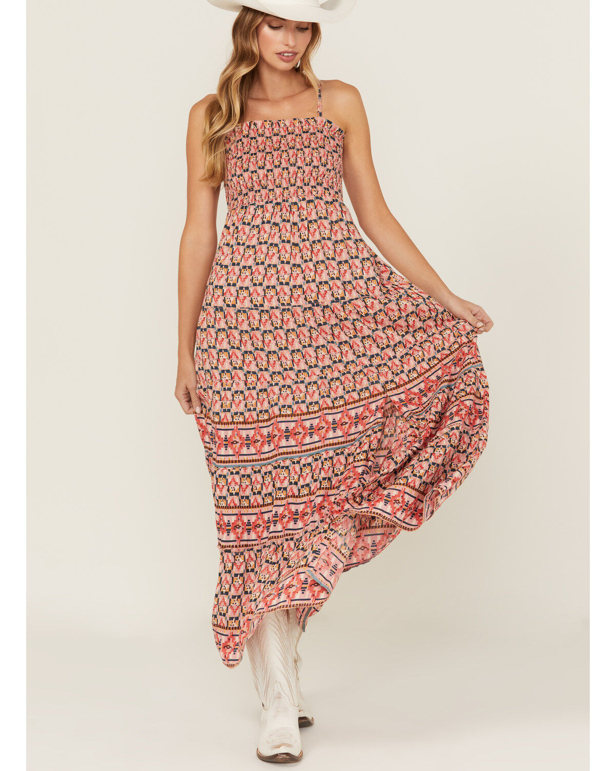 Angie Women's Printed Smocked Front Maxi Dress