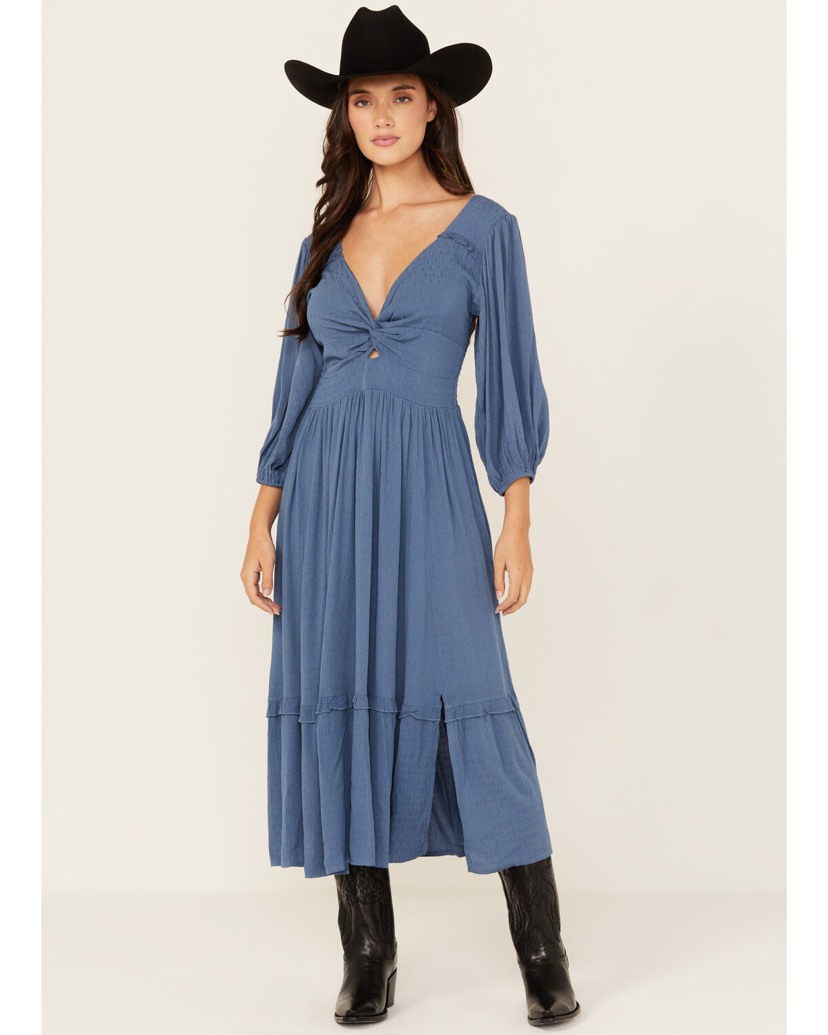 Wild Moss Women's Knot Front Midi Dress