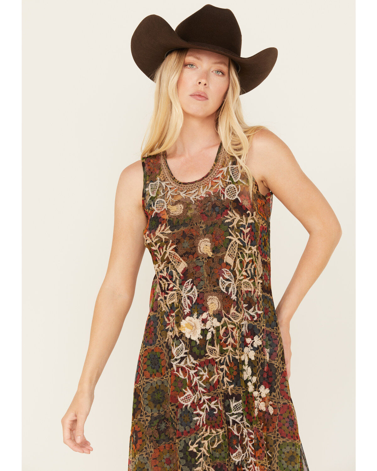 Johnny Was Women's Sleeveless Floral Bitola Mesh Slip Dress