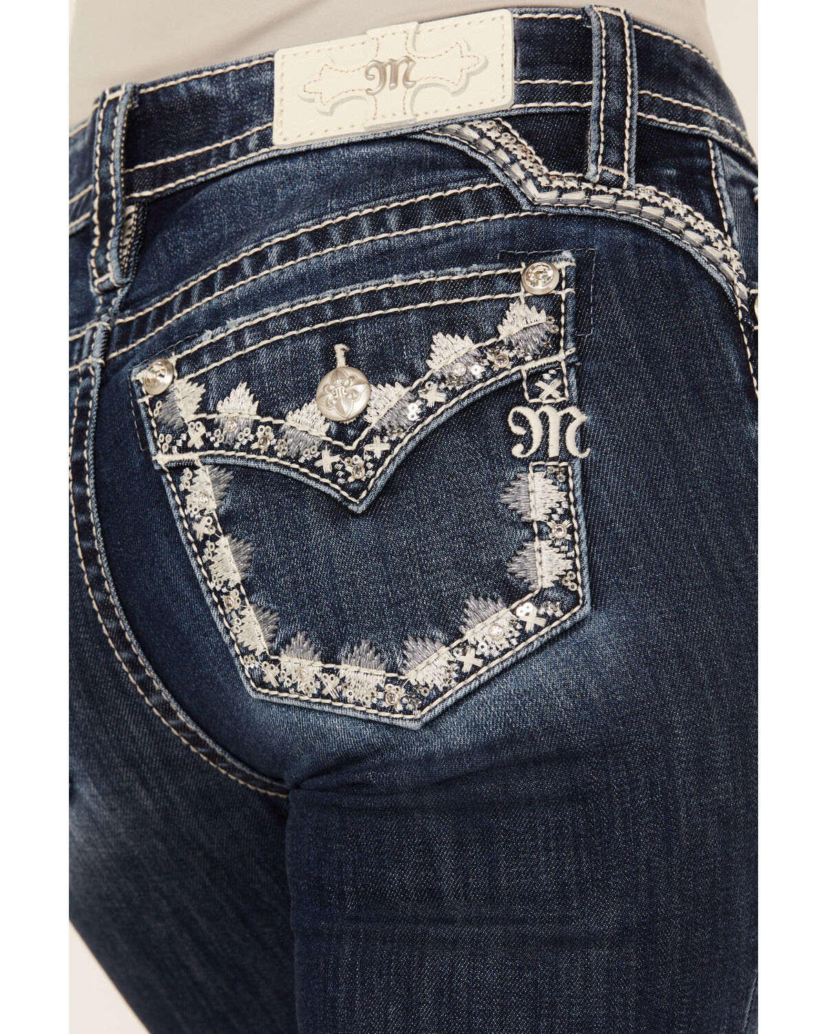 Miss Me Women's Dark Wash Mid Rise Bootcut Stretch Denim Jeans