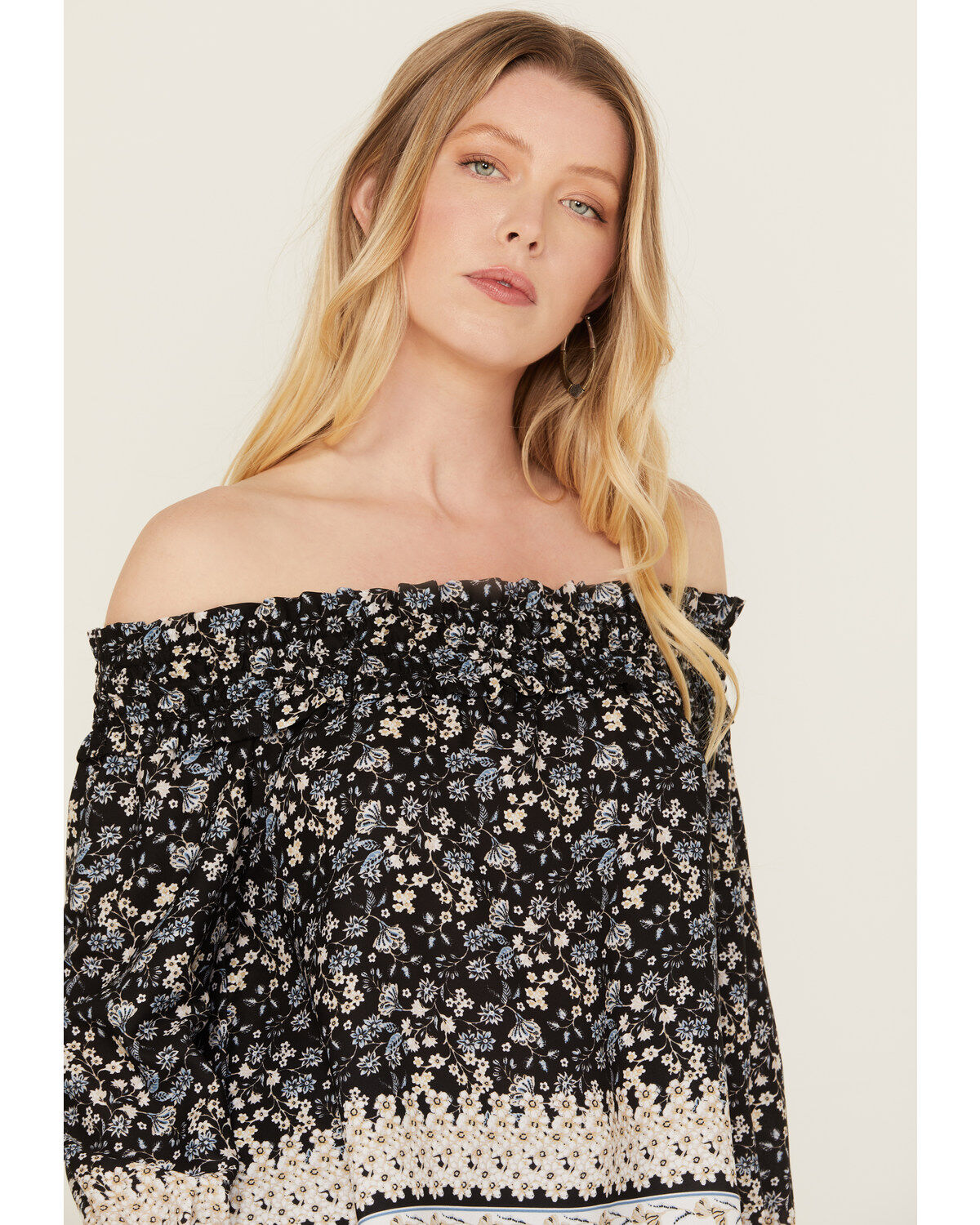 Wild Moss Women's Border Off The Shoulder Top