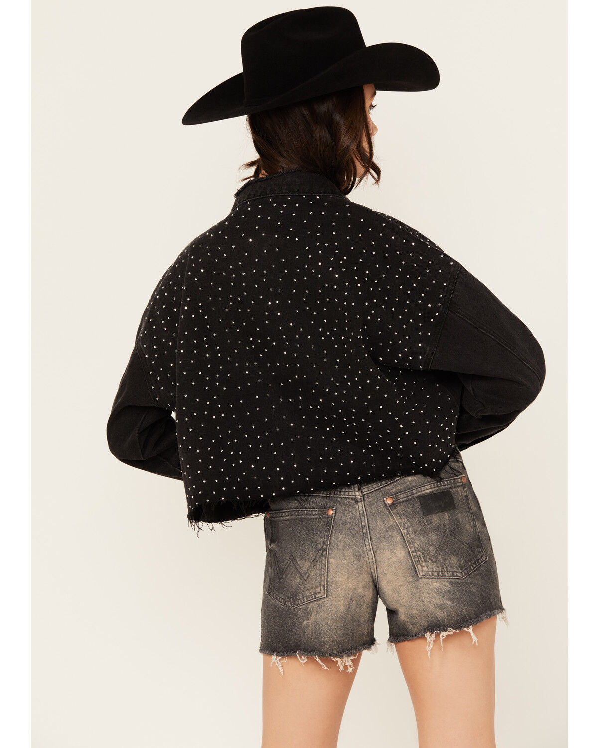 Blue B Women's Rhinestone Studded Cropped Denim Jacket