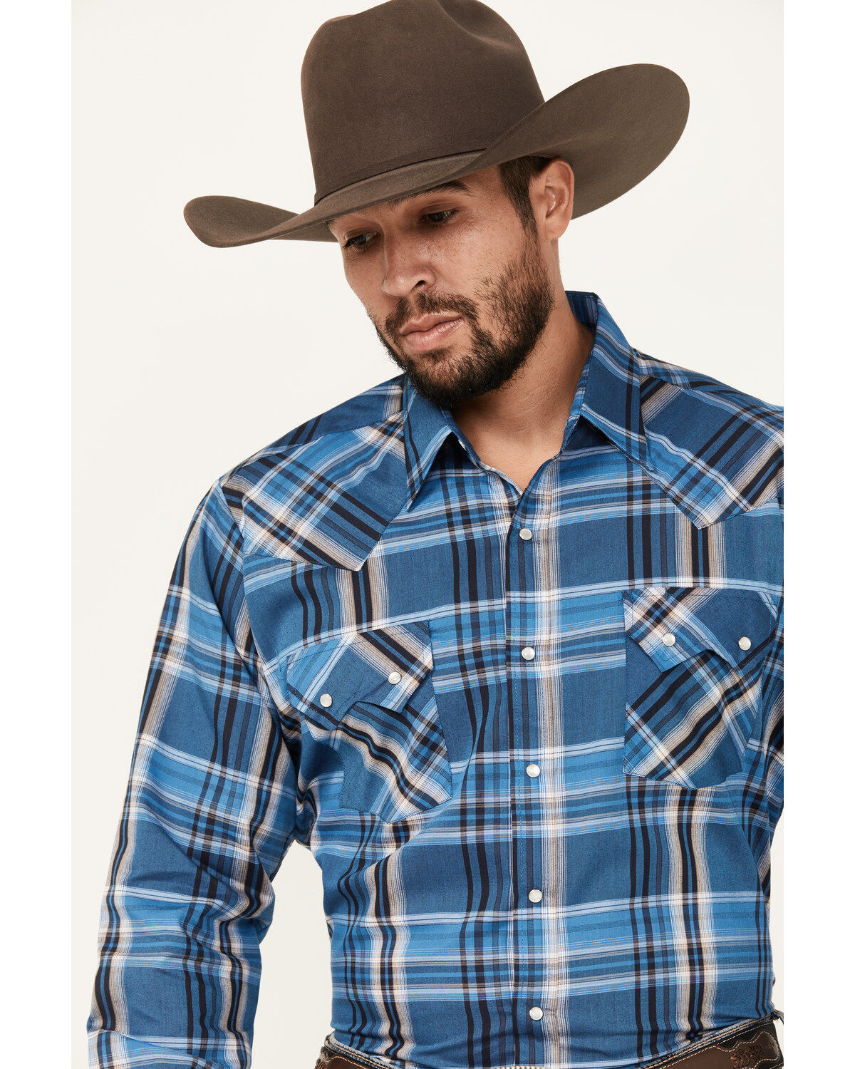 Ely Walker Men's Plaid Print Long Sleeve Snap Western Shirt