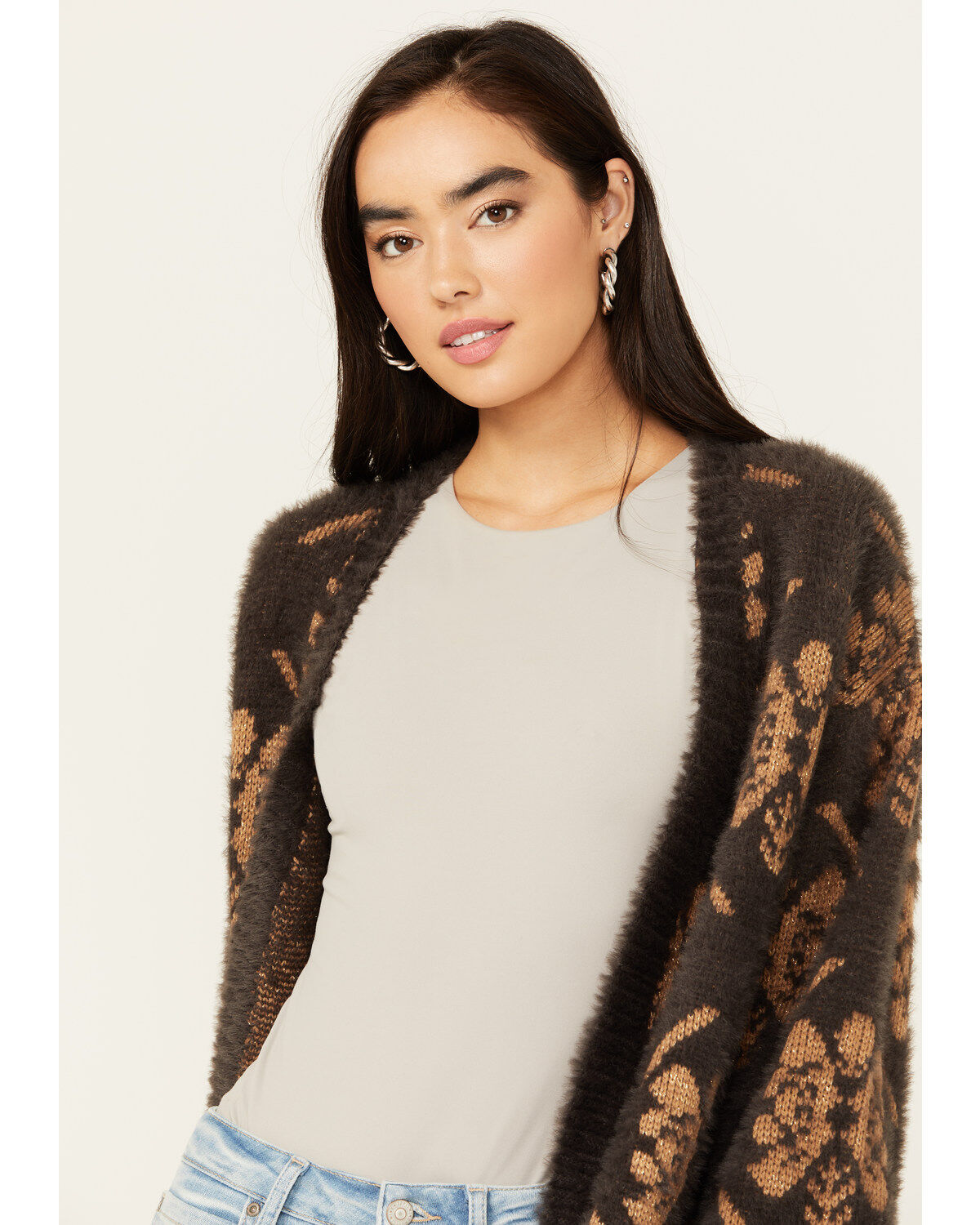 Room 34 Women's Floral Print Jacquard Cardigan