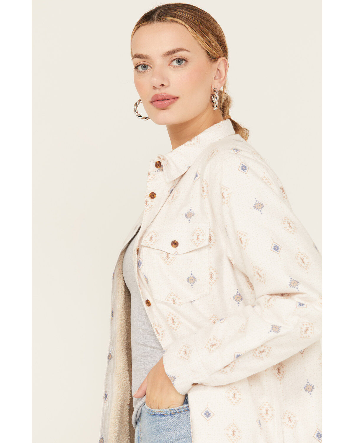 Ely Walker Women's Southwestern Print Sherpa Lined Flannel