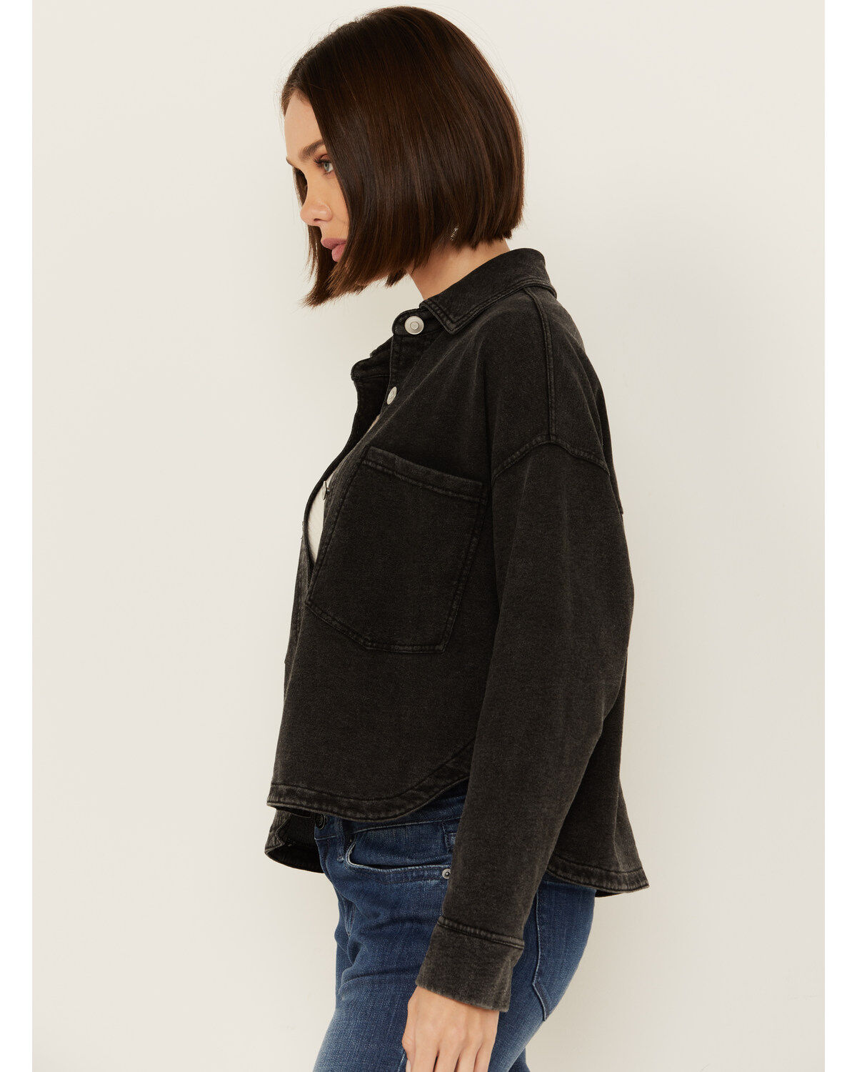 White Crow Women's Denim Knit Cropped Shacket