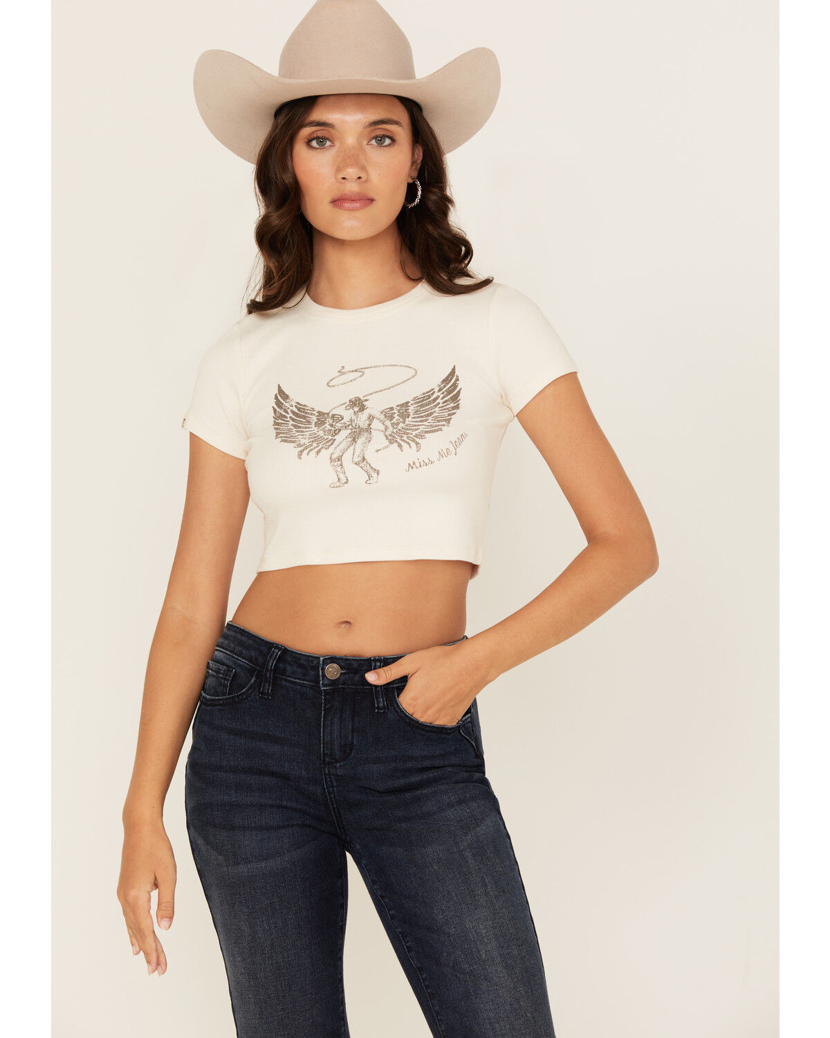Miss Me Women's Angel Short Sleeve Cropped Graphic Tee