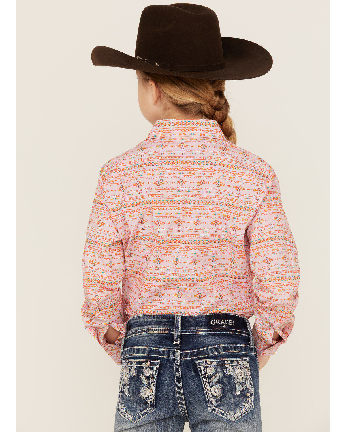 Panhandle Girls' Southwestern Print Long Sleeve Pearl Snap Western Shirt