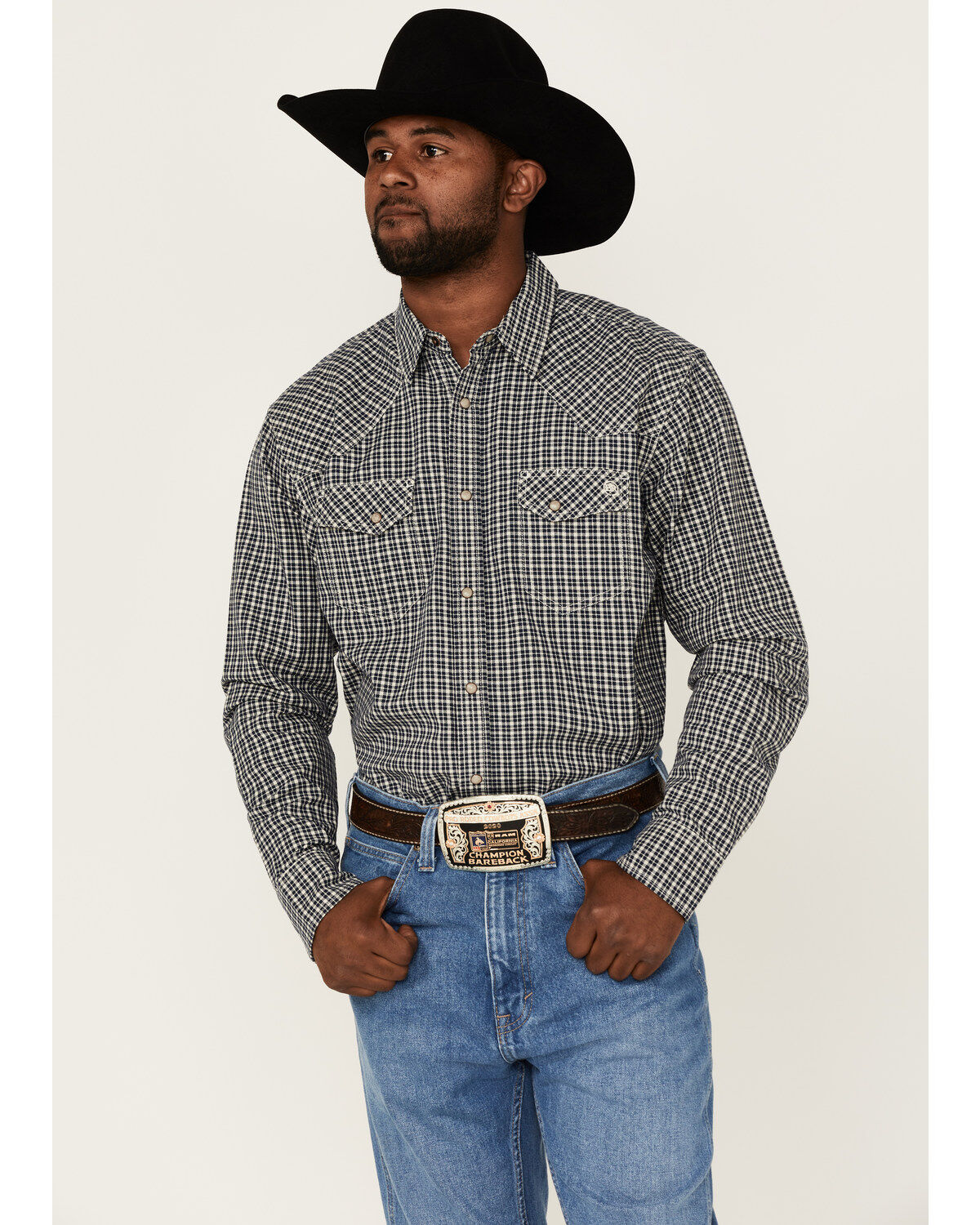 Blue Ranchwear Men's Small Plaid Long Sleeve Snap Western Shirt