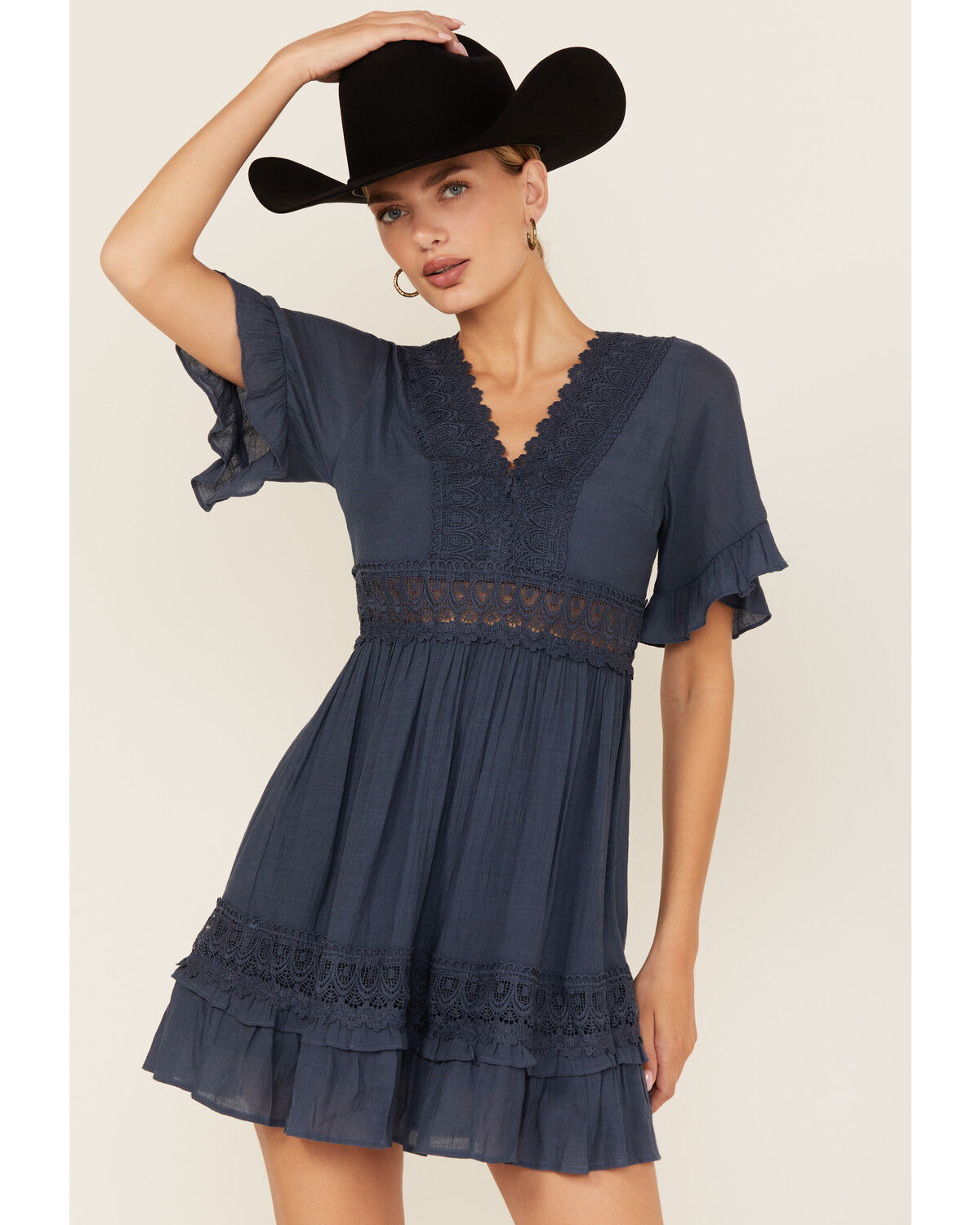 Wishlist Women's Solid Lace Trim Mini Dress