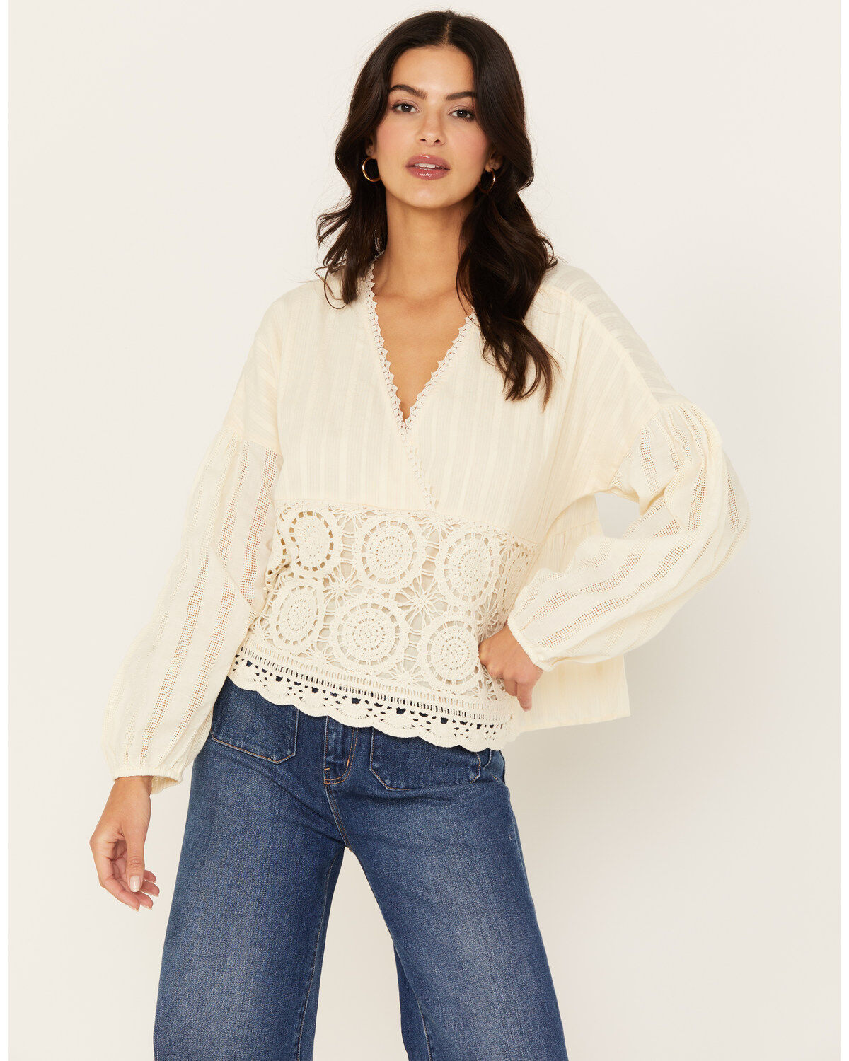 Miss Me Women's Crochet Long Sleeve Top