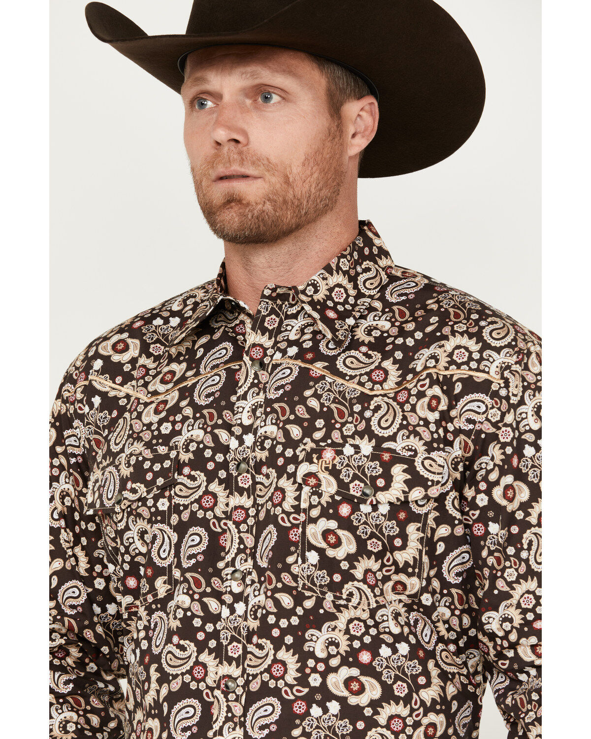 Cowboy Hardware Men's Mixed Paisley Print Long Sleeve Snap Western Shirt