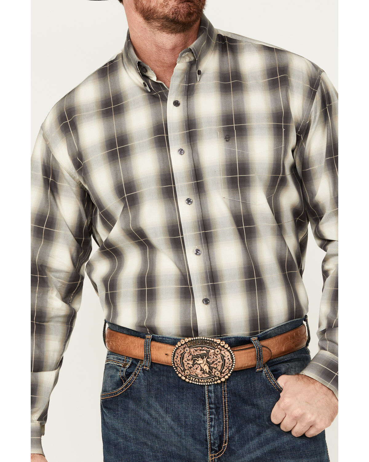 Stetson Men's Plaid Print Long Sleeve Button-Down Western Shirt