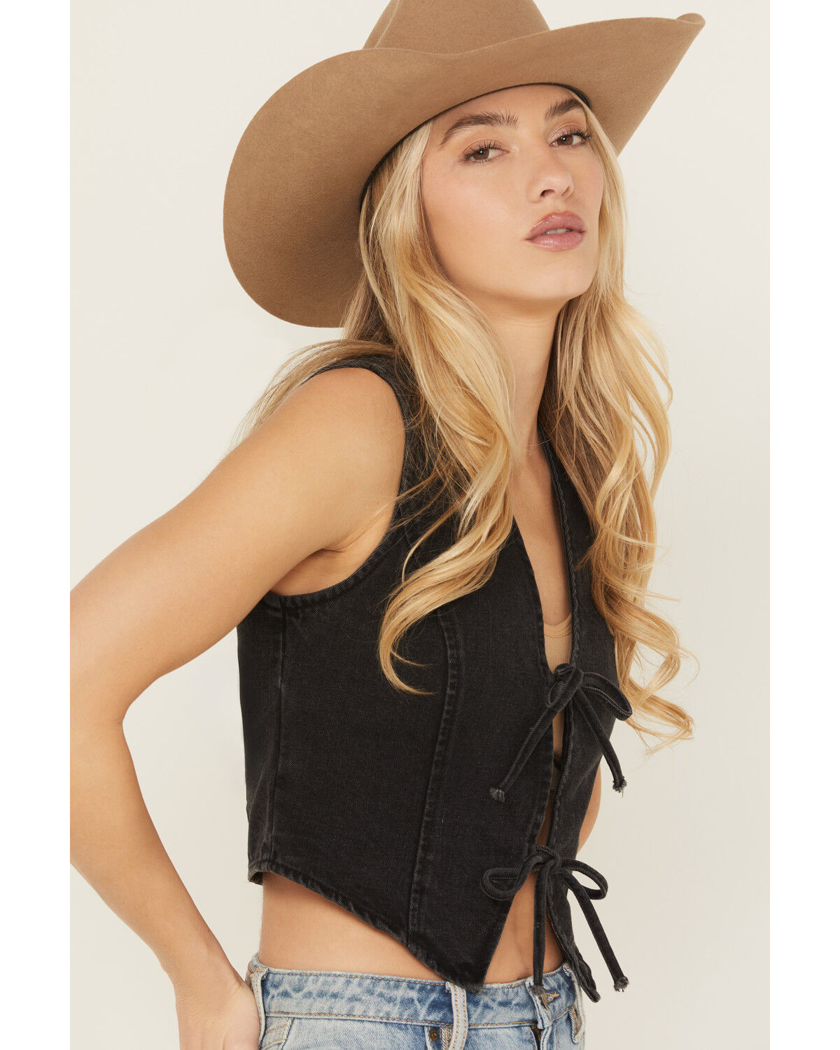 Ashley Vintage Charm by 26 International Women's Bow Tie Denim Vest