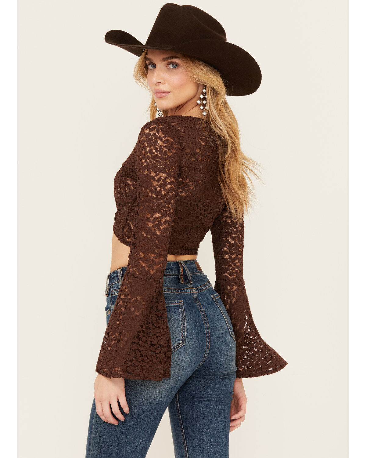 Shyanne Women's Lace Tie Front Bell Sleeve Top
