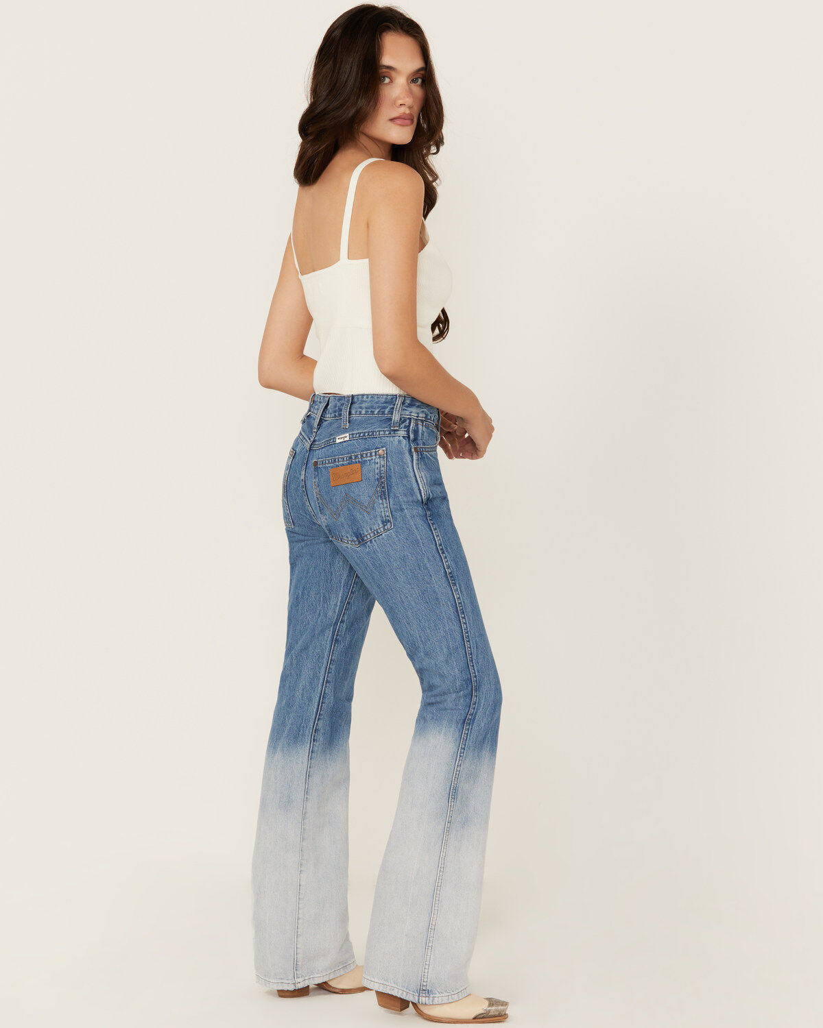 Wrangler Women's Westward Light Wash Dip Dye Mid Rise Bootcut Denim Jeans