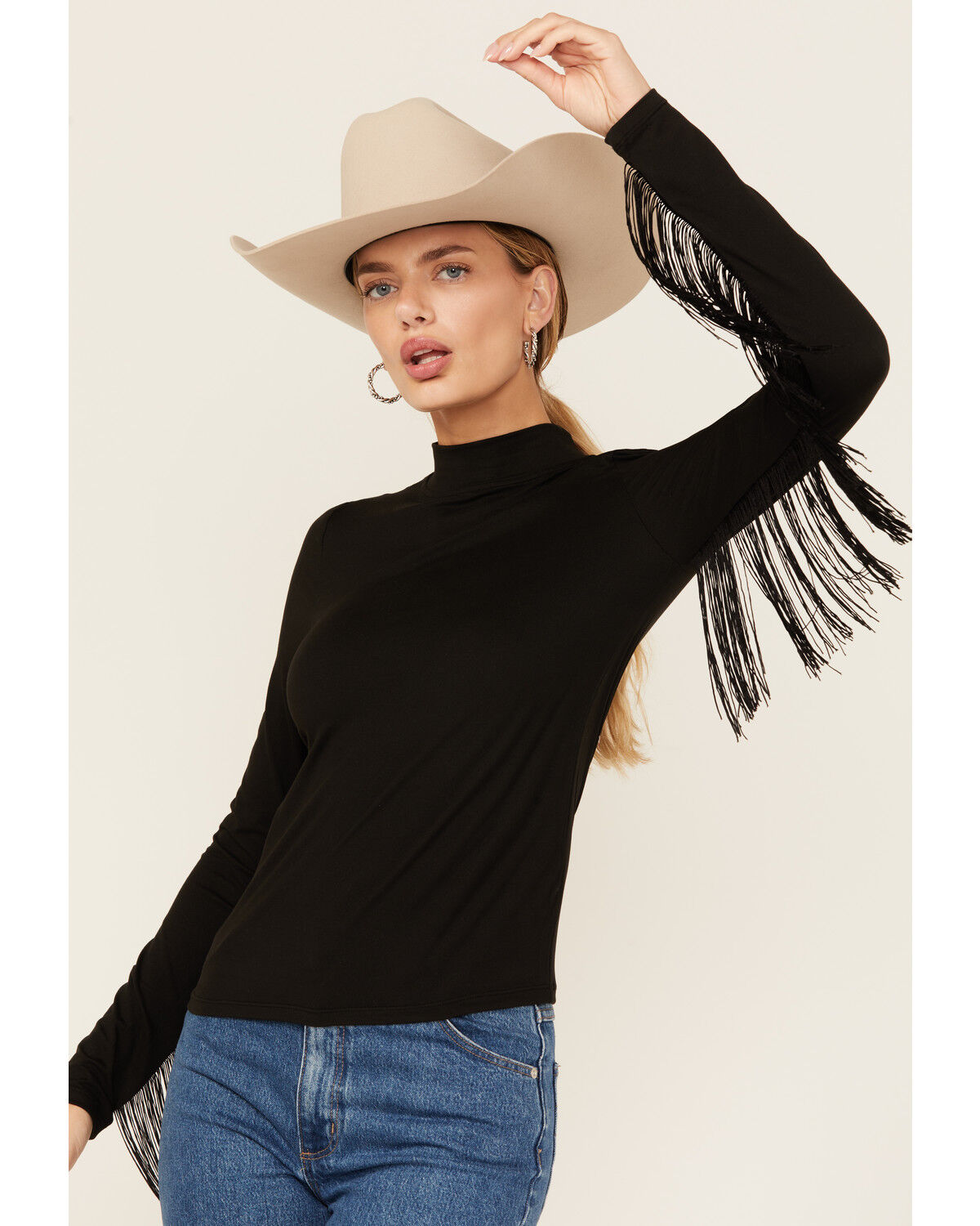Rock & Roll Denim Women's Solid Fringe Long Sleeve Shirt