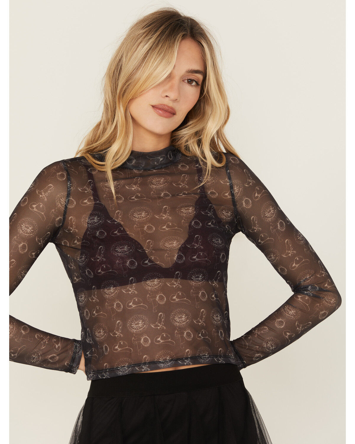 Rock & Roll Denim Women's Conversation Print Long Sleeve Cropped Shirt