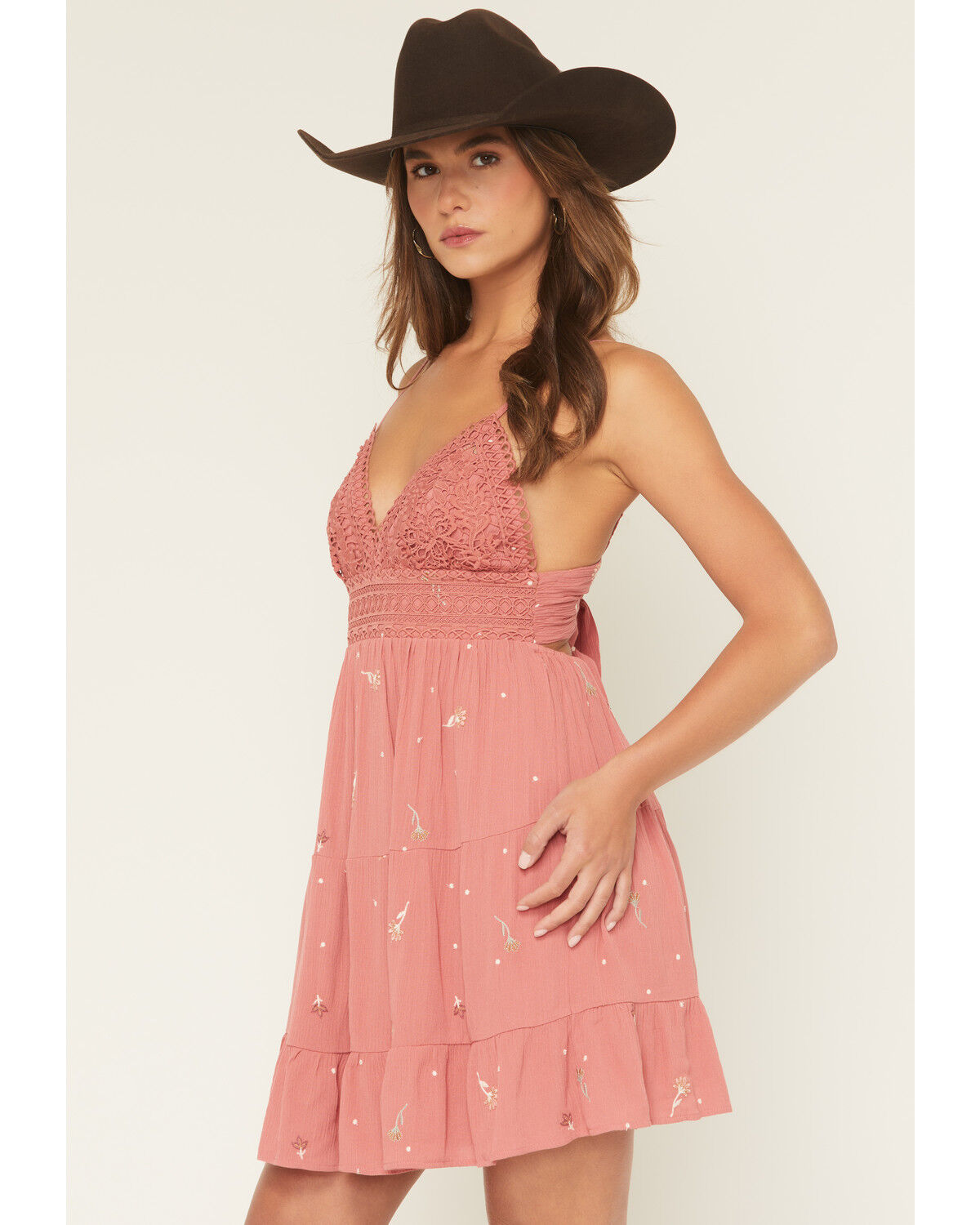 A.T.A.P Women's Crochet Embroidered Sleeveless Mini Dress