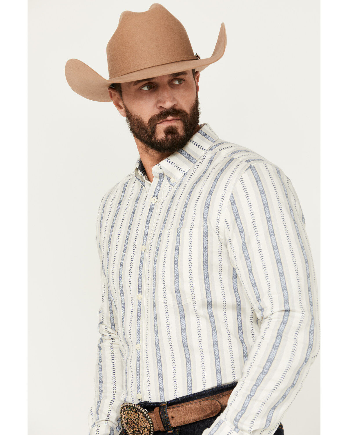 Cody James Men's Southwestern Striped Print Long Sleeve Button-Down Stretch Western Shirt