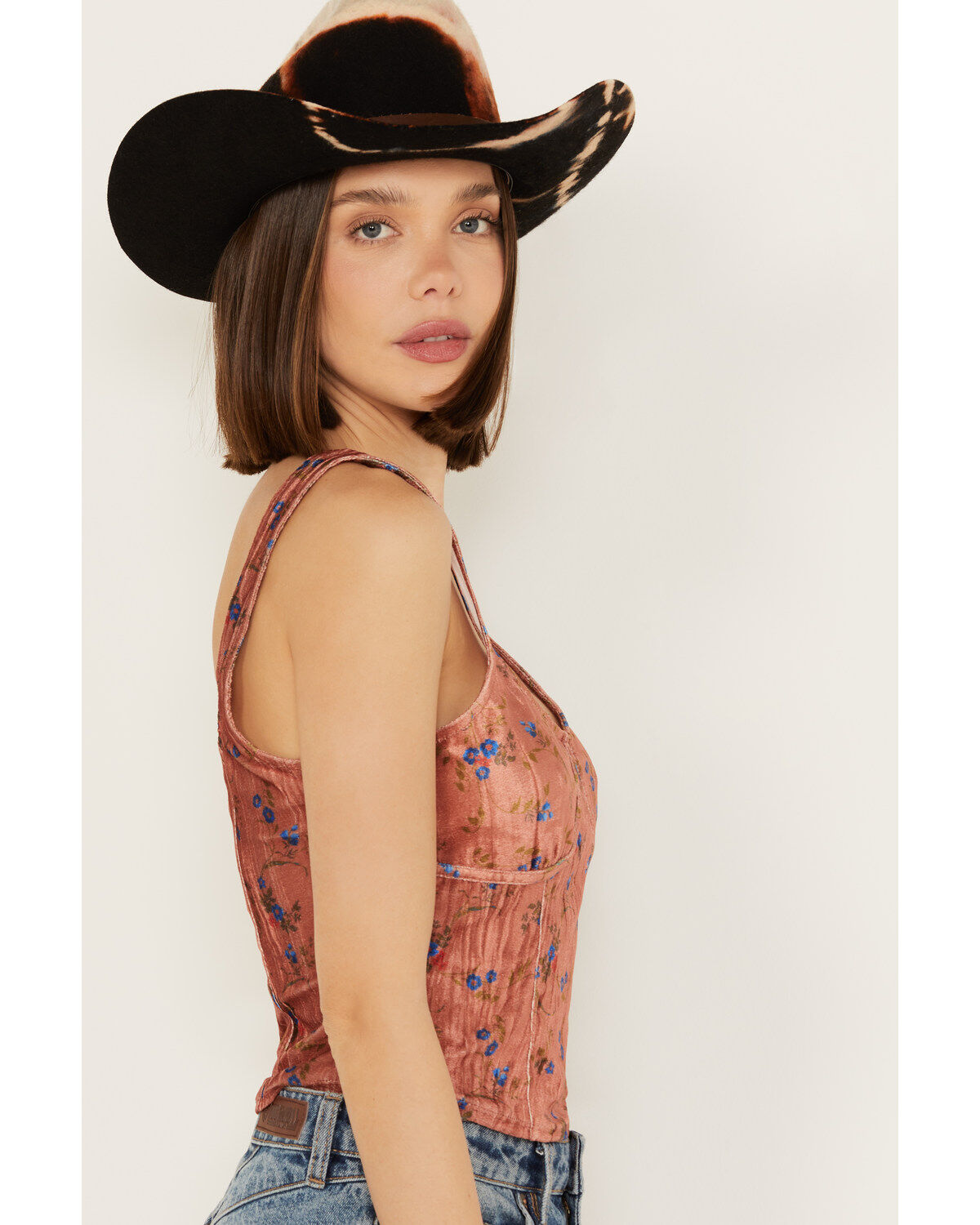 Beyond The Radar Women's Velvet Floral Corset Tank