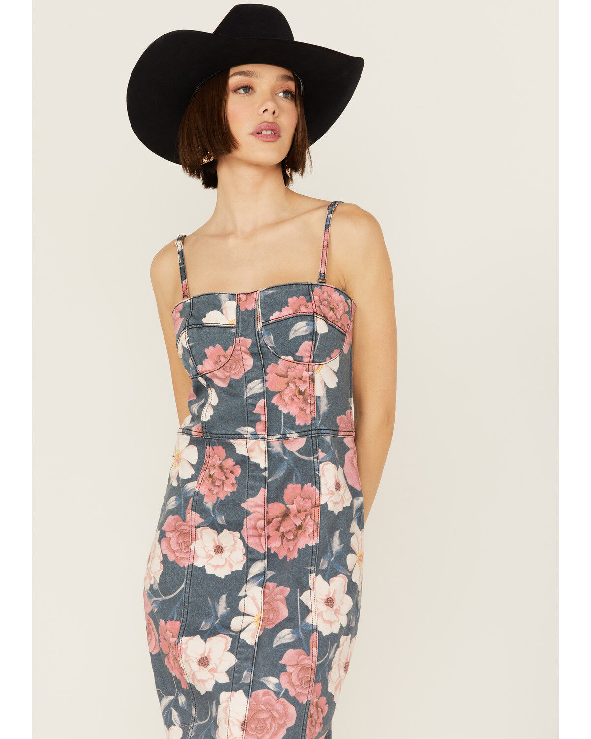 Driftwood Women's Floral Sweetheart Masquerade Noir Midi Dress