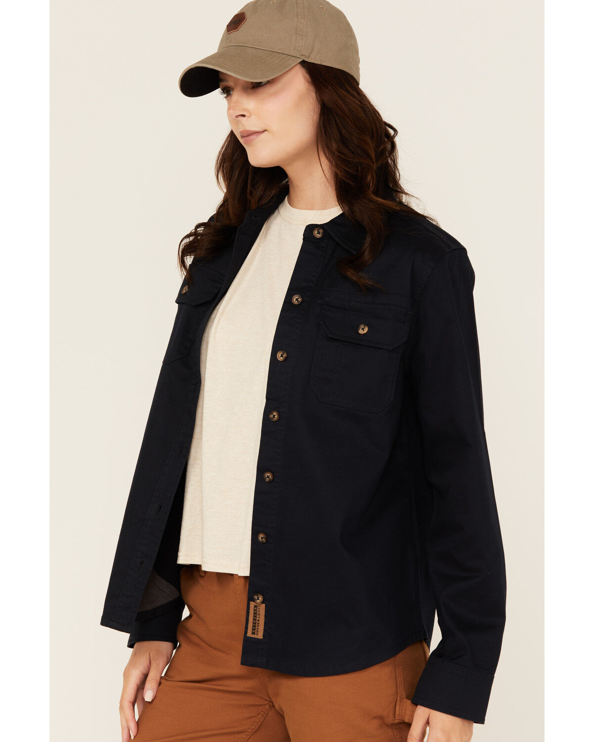 Lucky Brand Workwear Women's Solid Twill Long Sleeve Button-Down Stretch Work Shirt