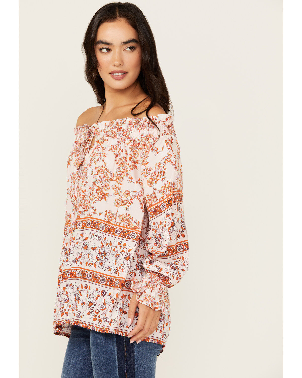 Wild Moss Women's Floral Border Print Off The Shoulder Top