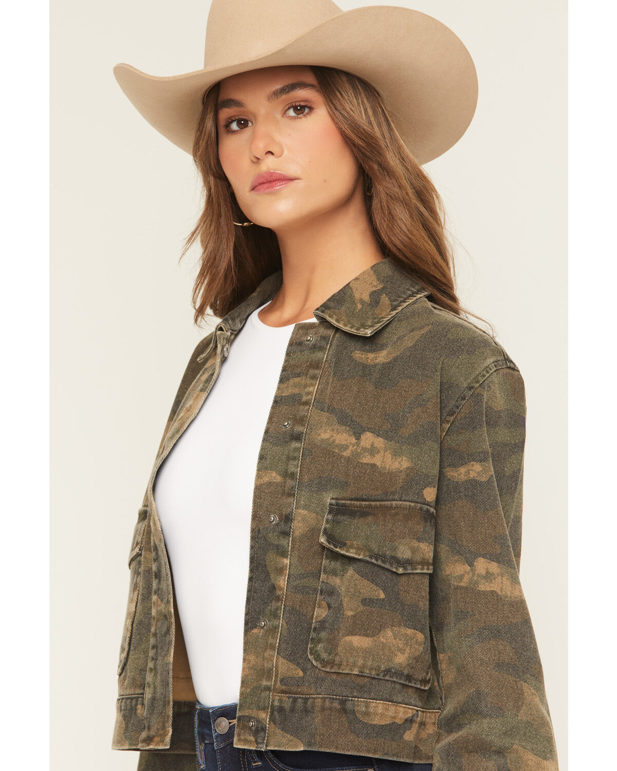 Ashley Women's Camo Print Denim Shacket