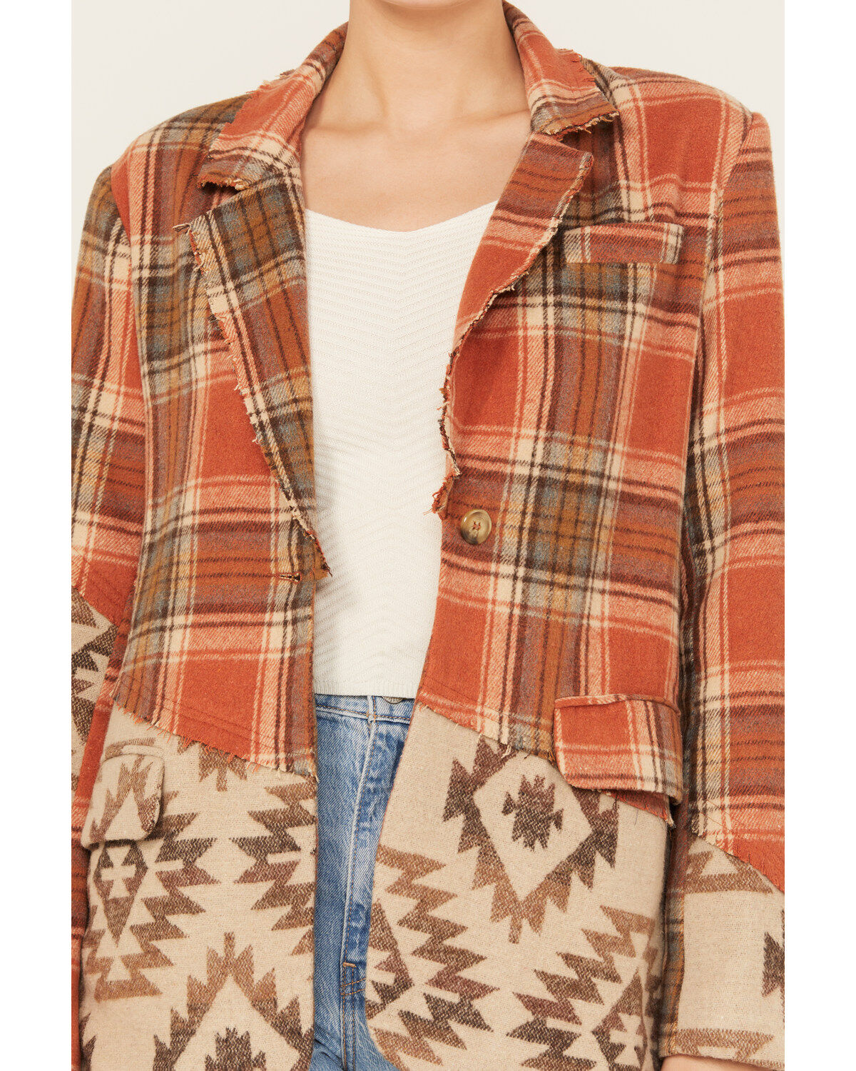 Miss Me Women's Plaid Southwestern Print Blazer