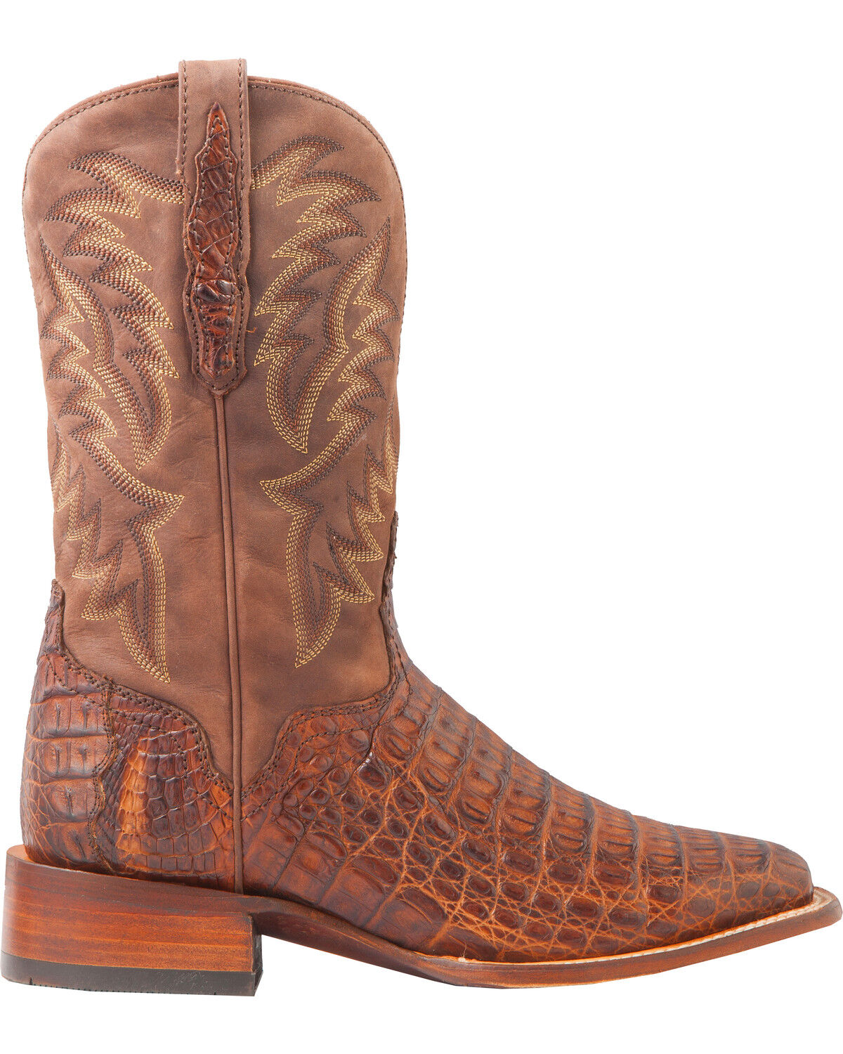 El Dorado Men's Handmade Caiman Back Brass Stockman Boots - Broad Square Toe