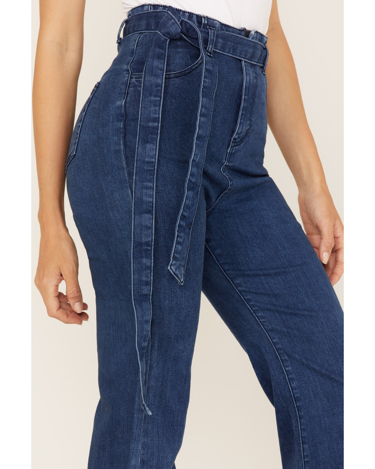 Flying Tomato Women's High Rise Self Belt Flare Leg Jeans