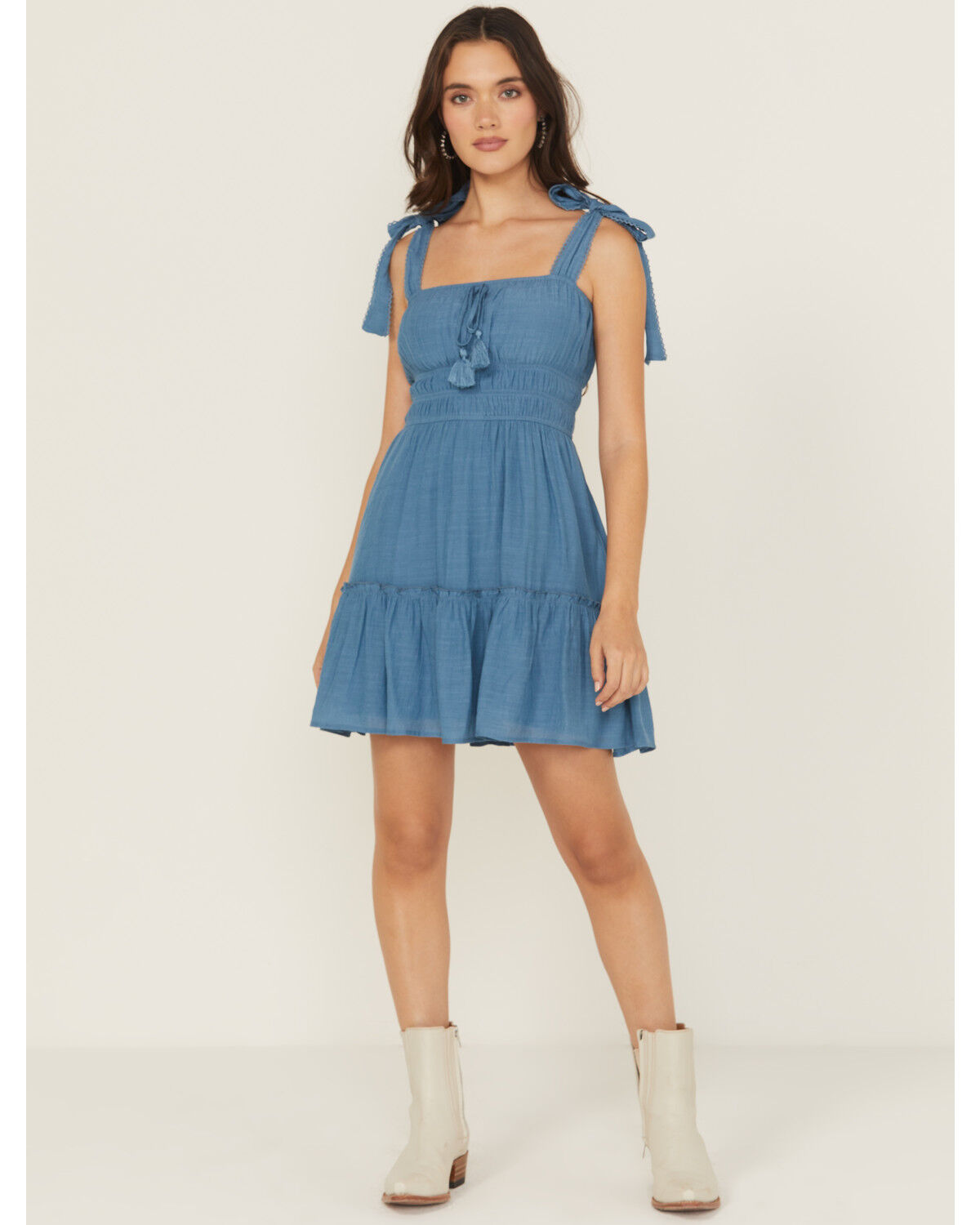 Ash & Violet Women's Solid Bow Strap Mini Dress