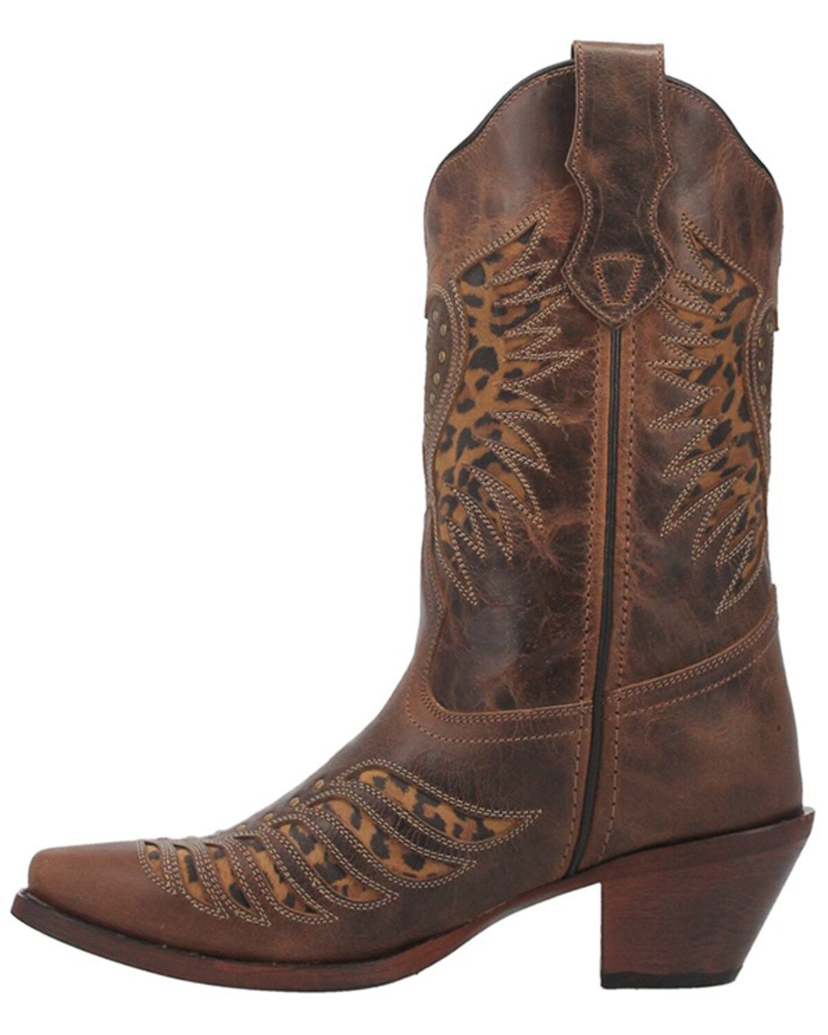 Laredo Women's Stella Leopard Print Inlay Studded Western Boots - Snip Toe