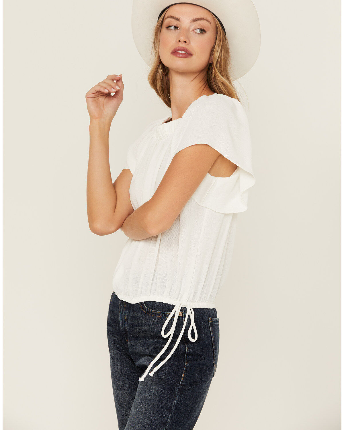 Wild Moss Women's Flutter Sleeve Peasant Top