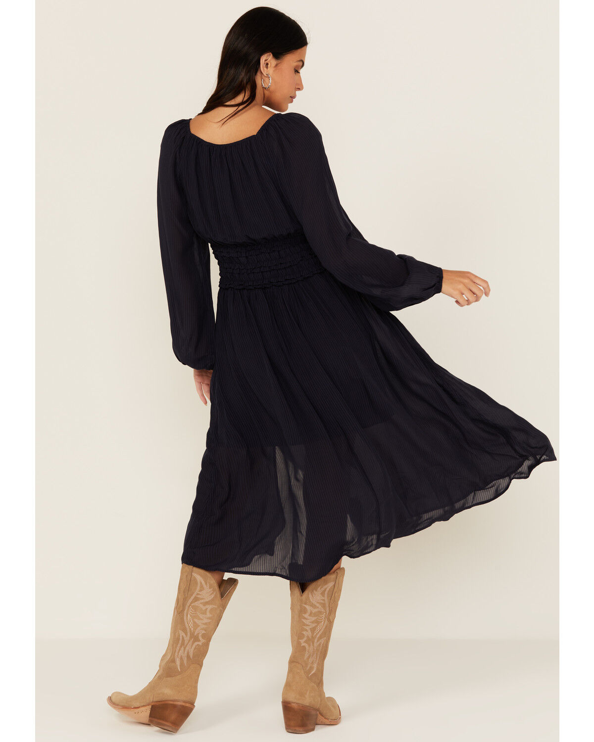 Shyanne Women's Striped Long Sleeve Slit Front Midi Dress