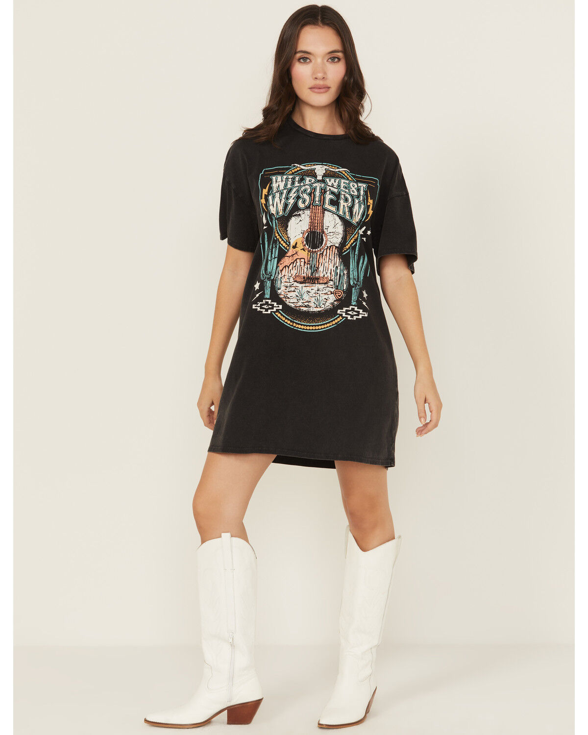 Rock & Roll Denim Women's Wild West Short Sleeve Mini Graphic T-Shirt Dress