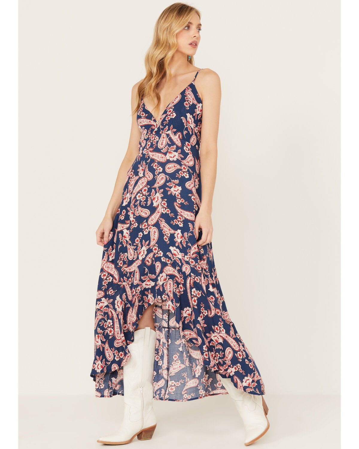 Wild Moss Women's Paisley Print High-Low Maxi Dress