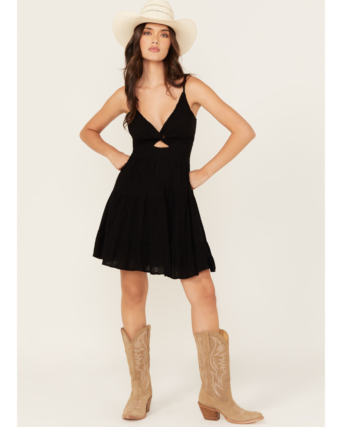 Angie Women's Eyelet Knot Front Mini Dress