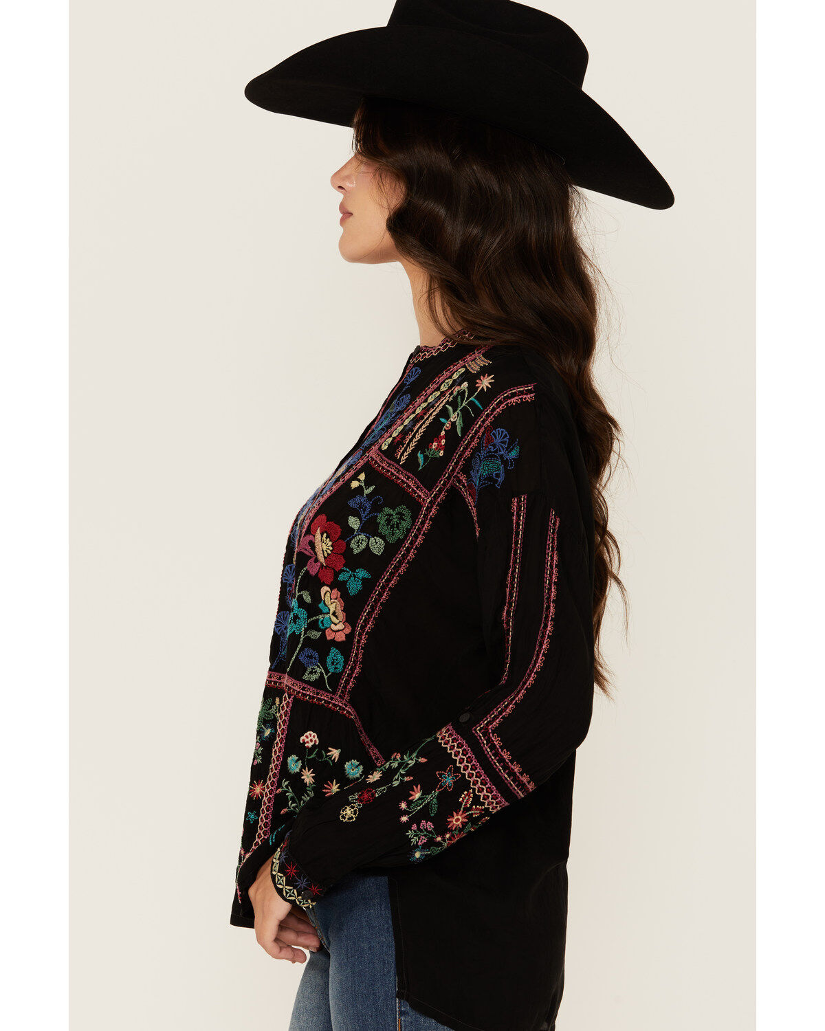 Johnny Was Women's Floral Embroidered Long Sleeve Blouse
