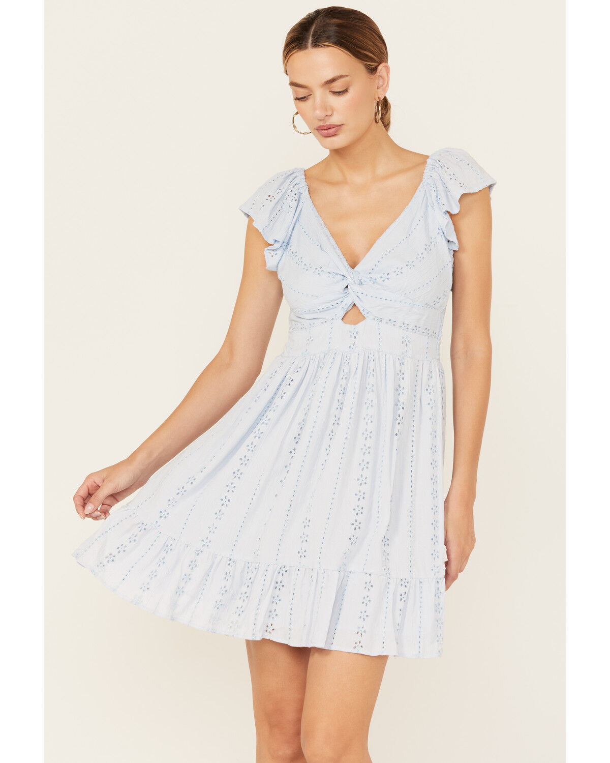 Angie Women's Eyelet Knot Front Mini Dress