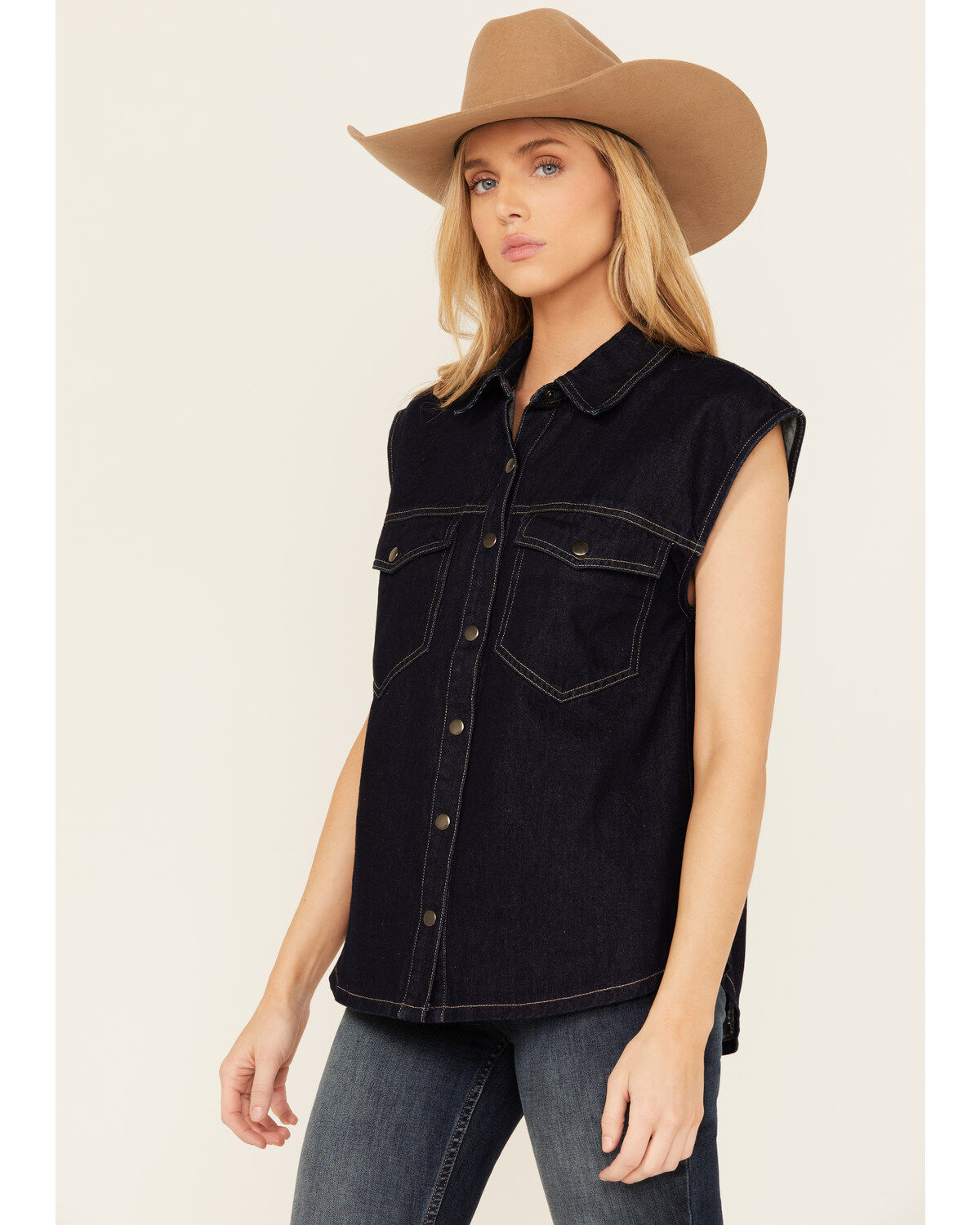 Flying Tomato Women's Dark Wash Denim Vest