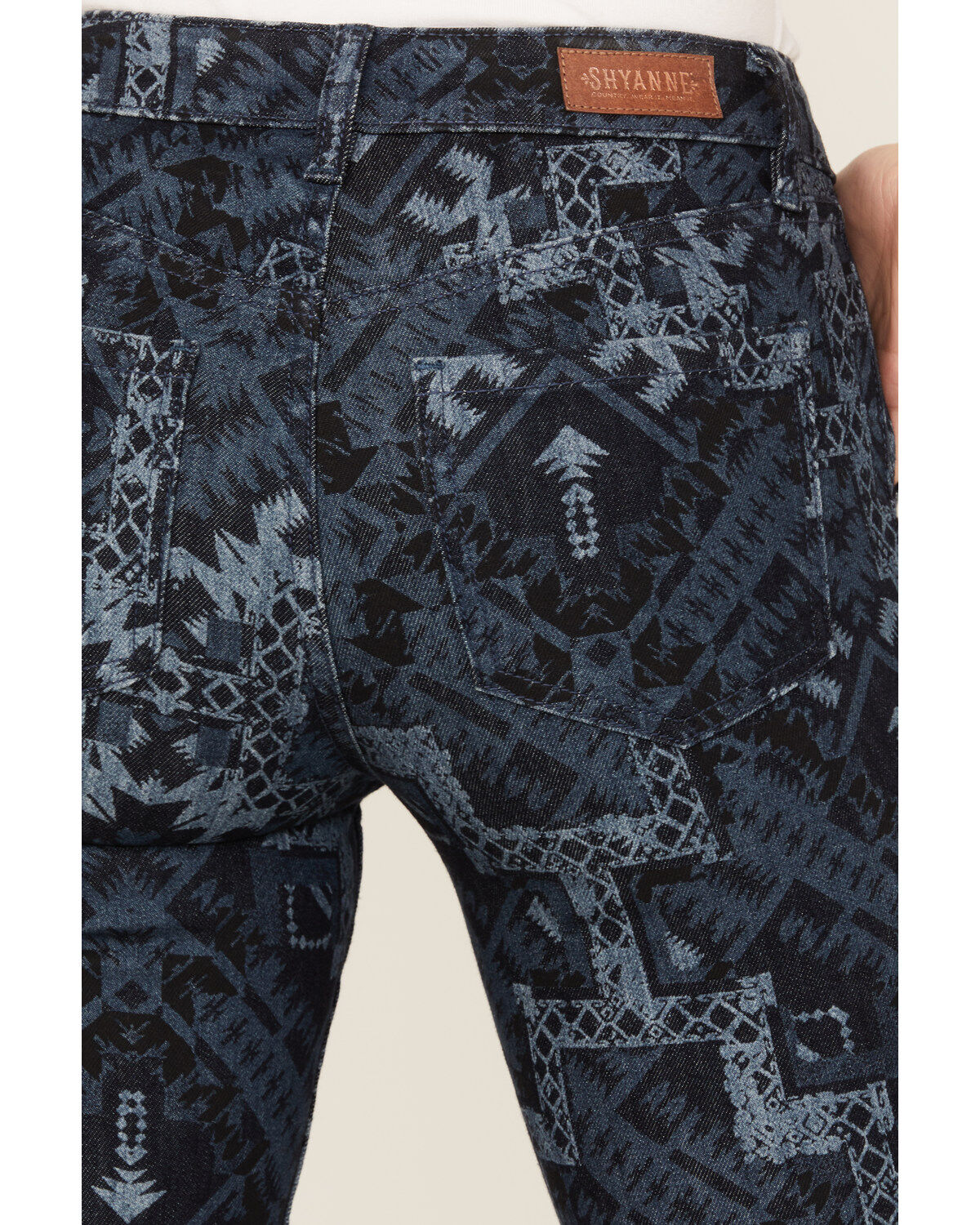 Shyanne Women's Dark Wash High Rise Printed Stretch Flare Jeans