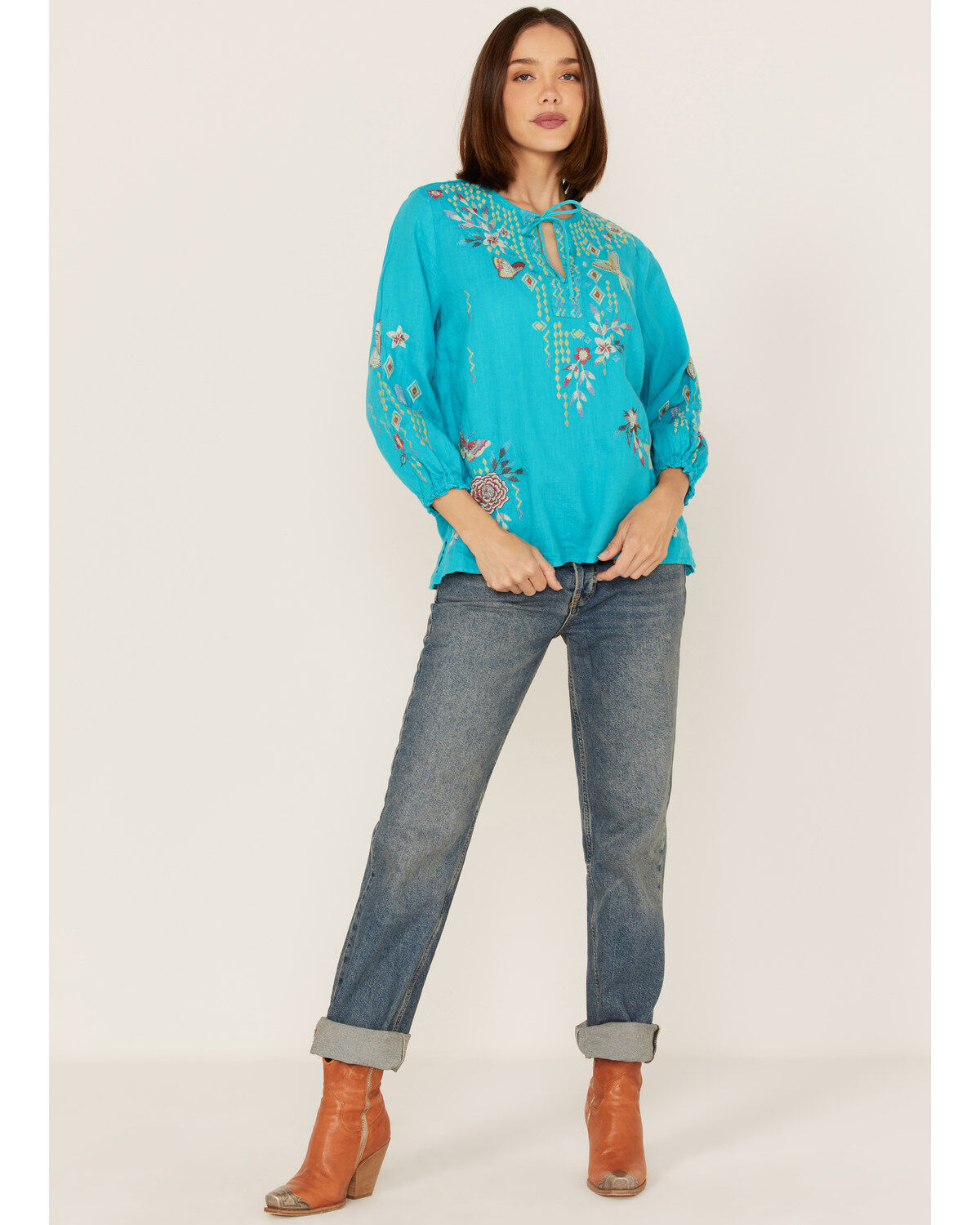 Johnny Was Women's Embroidered Mariposa Blouse