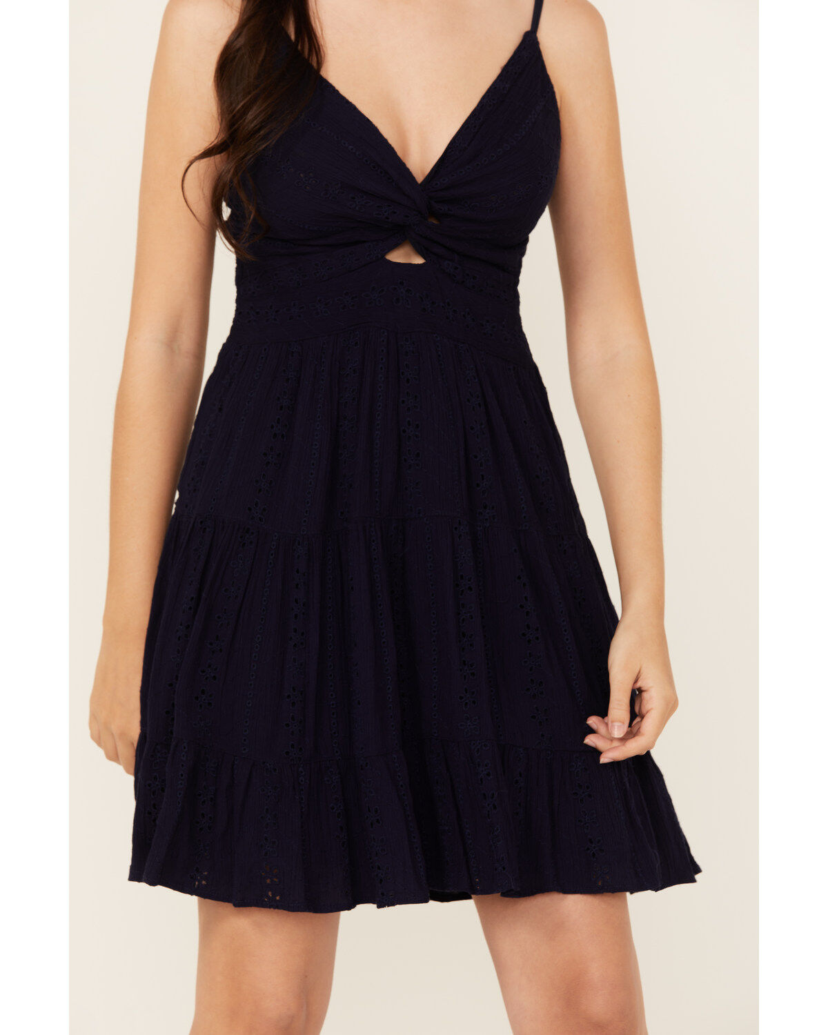 Angie Women's Eyelet Front Twist Sleeveless Mini Dress