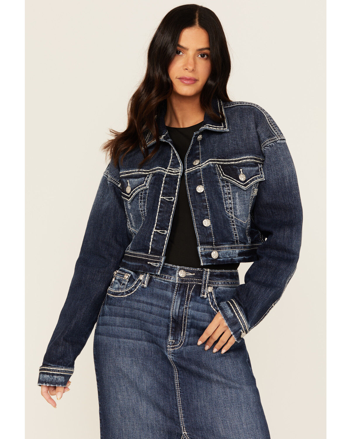 Miss Me Women's Dark Wash Cropped Denim Jacket