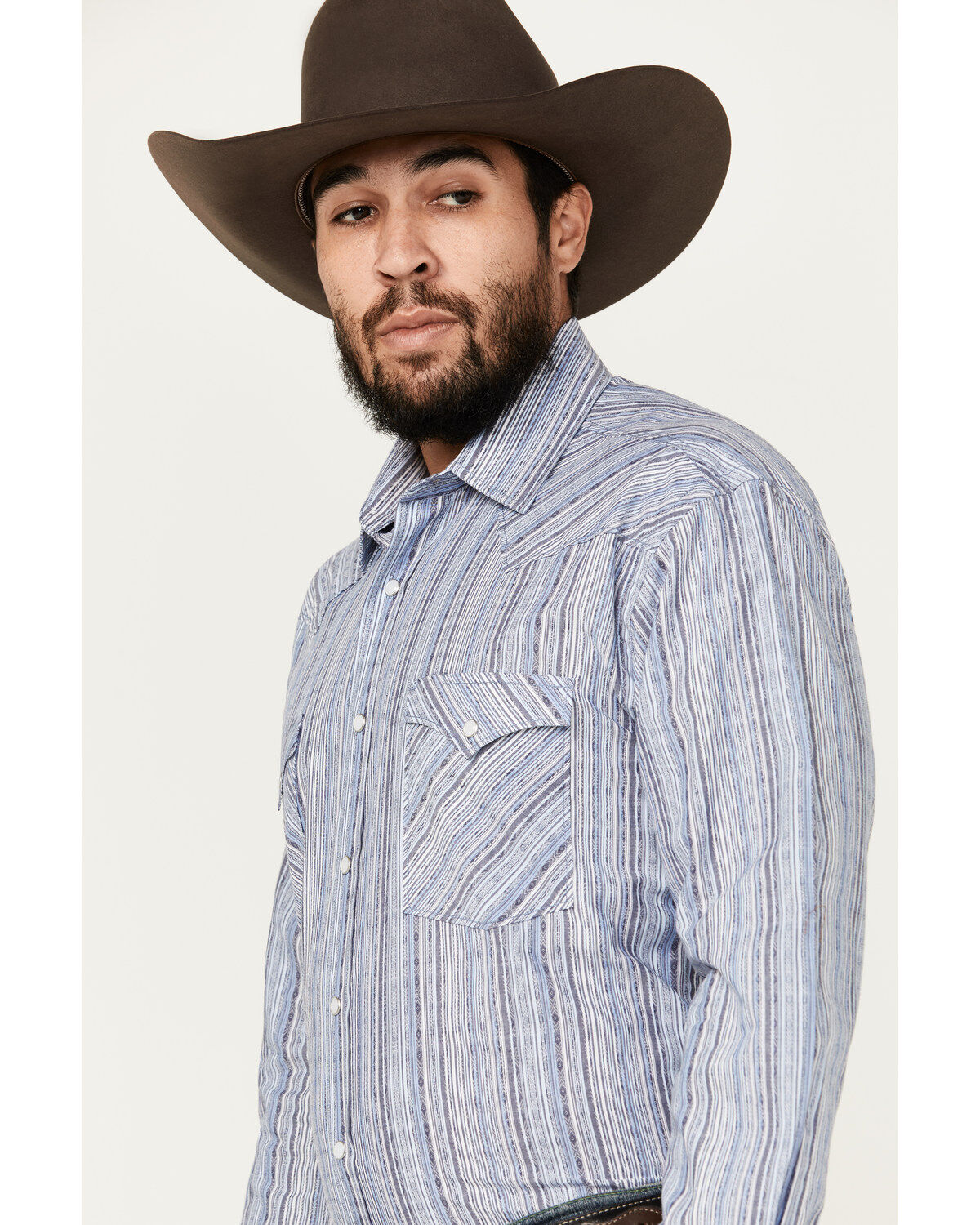 Rough Stock by Panhandle Men's Striped Long Sleeve Pearl Snap Stretch Western Shirt